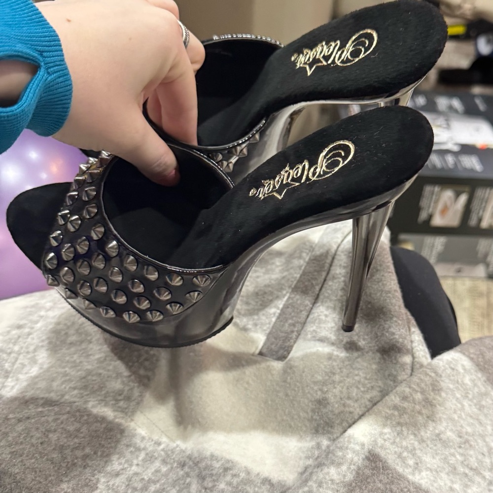 Pleaser Black Heels with Silver Studs